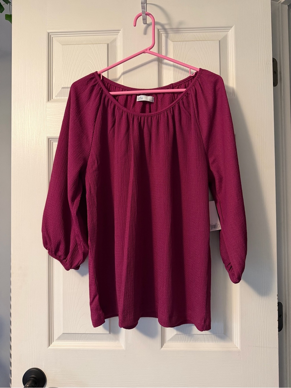 Large Croft and Barrow Magenta 3/4 Sleeve Peasant Blouse